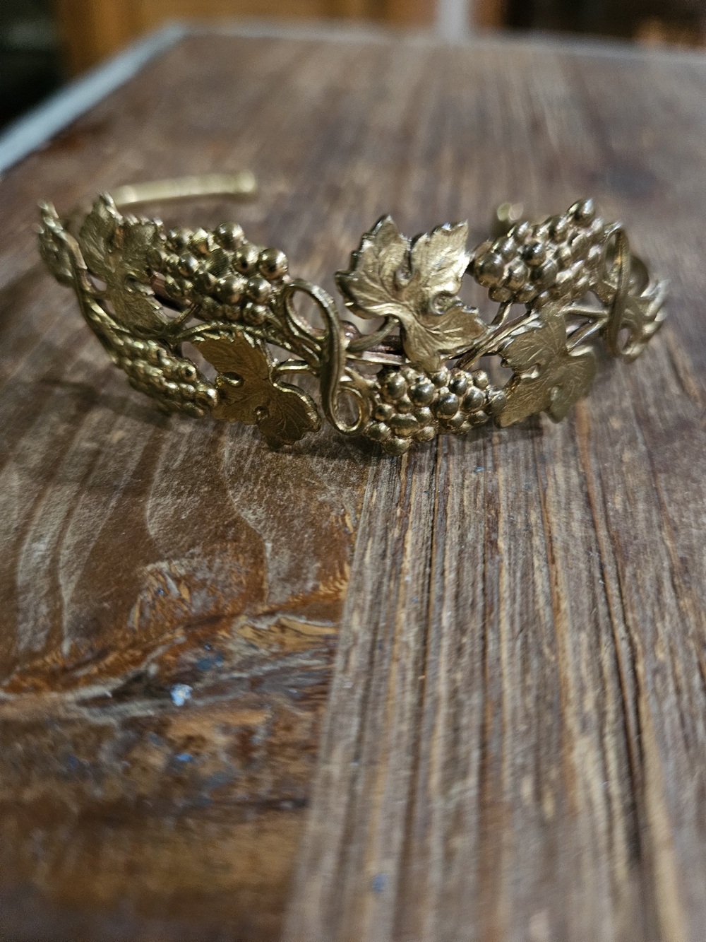 Goldtone Brass Leaf & Grape Vine Cuff Bracelet - Women Accessories